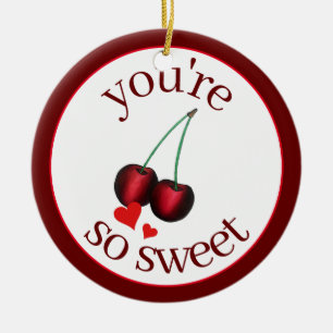 You're So Sweet Ripe Red Cherry Cherries Fruit Ceramic Tree Decoration