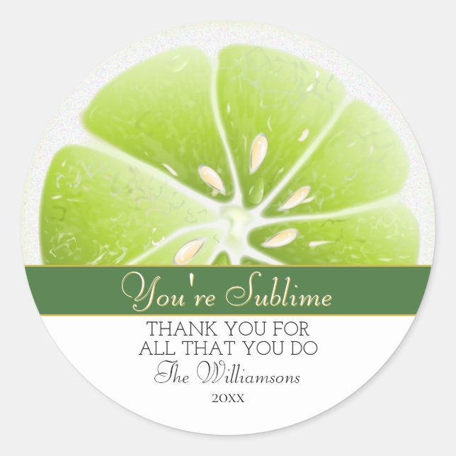 You're Sublime Lime Citrus Fruit | Thank You Classic Round Sticker (Front)