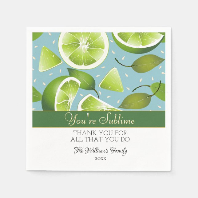 You're Sublime Lime Citrus Fruit | Thank You Napkin (Front)