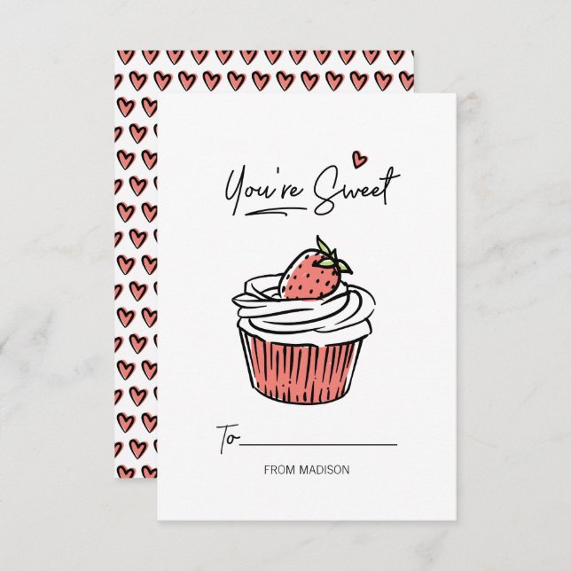 You're Sweet Cupcake Kids Classroom Valentine Card (Front/Back)