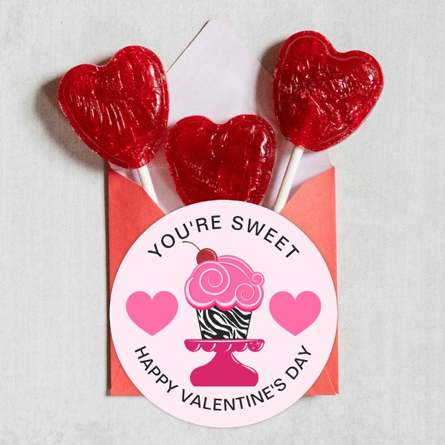 You're Sweet Happy Valentine's Day Cupcake Classic Round Sticker (You're sweet Valentine's Day or any other love-related baking sticker design.)