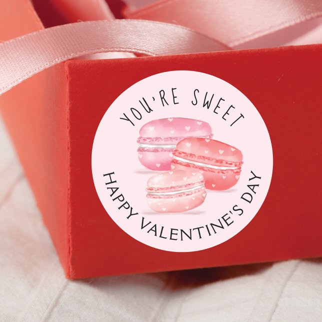 You're Sweet Happy Valentine's Day Macaron Cookies Classic Round Sticker (You're Sweet Happy Valentine's Day Macaron Cookies Classic Round Sticker)