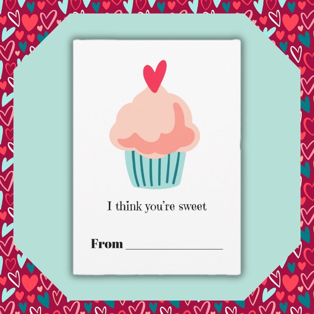 You're sweet pink cupcake Classroom Valentine Holiday Card (You're sweet pink cupcake Classroom Valentine Holiday Card)