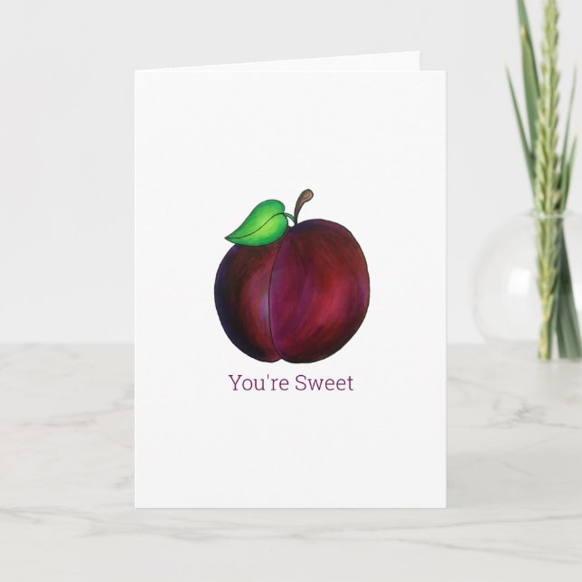 You're Sweet Pretty Ripe Purple Plum Fruit Art Holiday Card (Front)
