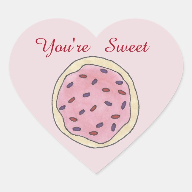 You're Sweet Sugar Cookie Pink Heart Sprinkles Heart Sticker (Front)