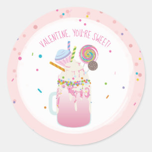 You're Sweet Valentine Crazy Milkshake Sprinkles Classic Round Sticker