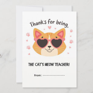 You're the Cat's Meow Teacher Valentine Card