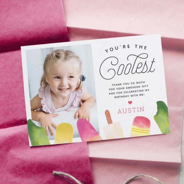 You're The Coolest | Popsicle Theme Kids Photo Thank You Card (Creator Uploaded)