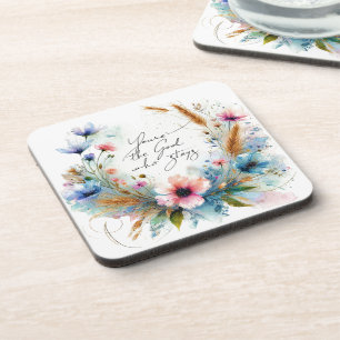 You're the God who Stays, watercolor floral Coaster