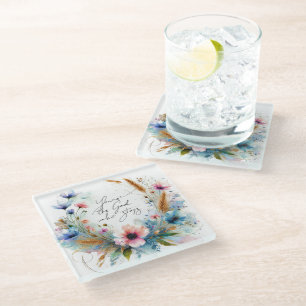 You're the God who Stays, watercolor floral Glass Coaster