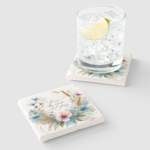 You're the God who Stays, watercolor floral Stone Coaster
