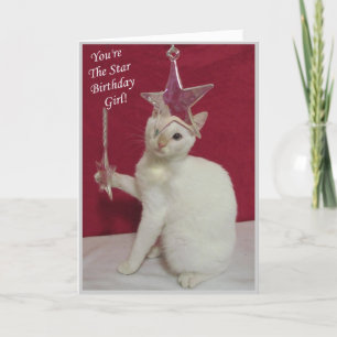 You're The Star, Birthday Girl! Cat Birthday Card