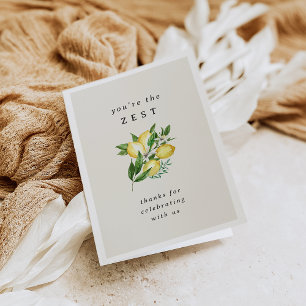 You're the Zest   Lemon Themed Bridal Shower Thank You Card