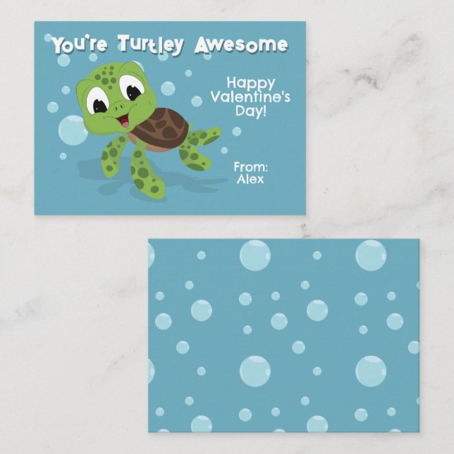 You're Turtley Awesom Classroom Valentine's Day Card (Front/Back)