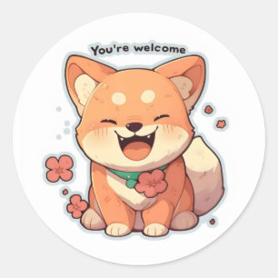 You're Welcome Happy Dog Anime Classic Round Sticker