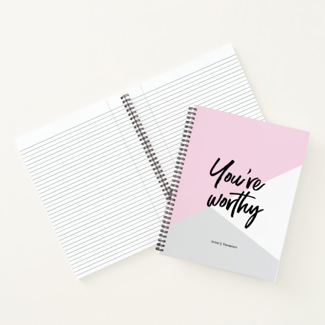 You're Worthy Pink Chic Personalised Motivational Notebook (Inside)
