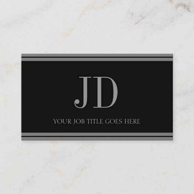 YourJobTitle Black/Antique Silver Stripes Business Card (Front)