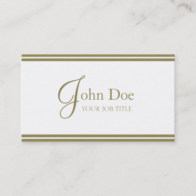 YourJobTitle Elegant White/Gold Stripes Business Card (Front)
