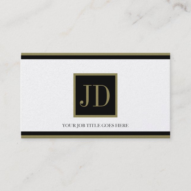 YourJobTitle Golden Blk/Gold Square Monogram Business Card (Front)