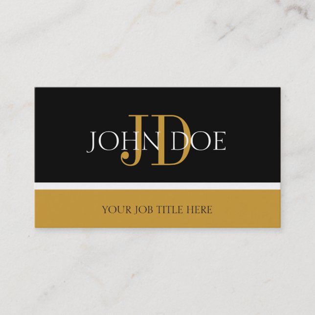 YourJobTitle Monogram Black/Yellow Gold Business Card (Front)