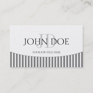 YourJobTitle Monogram Grey Stripes/Platinum Paper Business Card