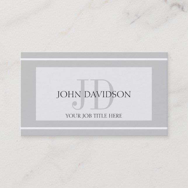YourJobTitle Monogram Initials White Silver Business Card (Front)