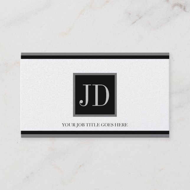 YourJobTitle Platinum Blk/Silver Square Monogram Business Card (Front)