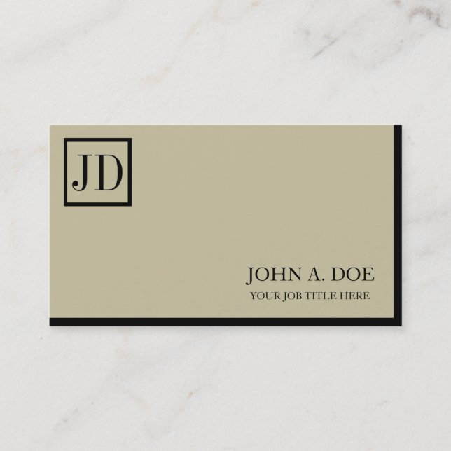 YourProfession Square Monogram Tan Black Business Card (Front)