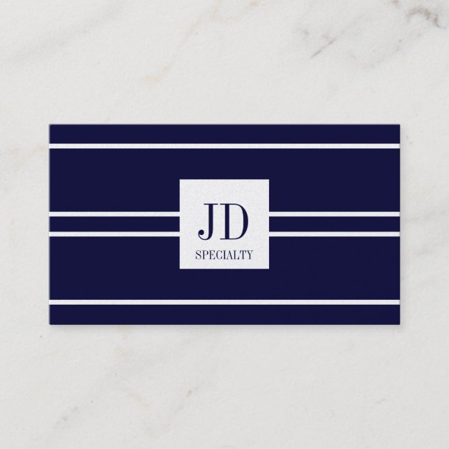 YourSpecialty Platinum Dark Blue Striped Pendant Business Card (Front)