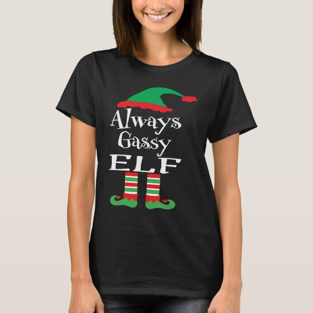 Youth Always Gassy Elf  Family Christmas Matching T-Shirt (Front)