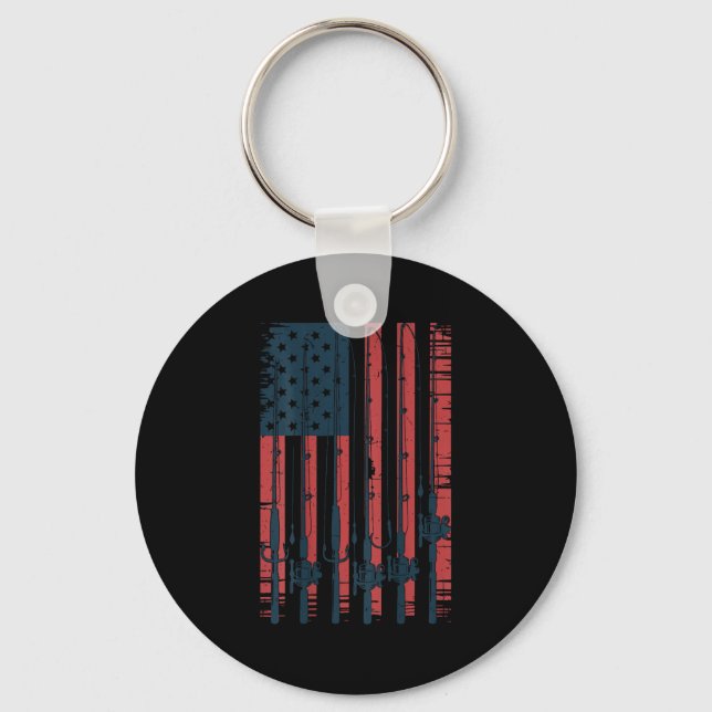 Youth American Flag Fishing Le Men Boys Patriotic  Key Ring (Front)