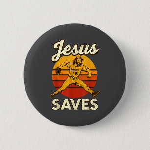 Youth Boy Baseball Jesus Saves Christian Baseball 6 Cm Round Badge