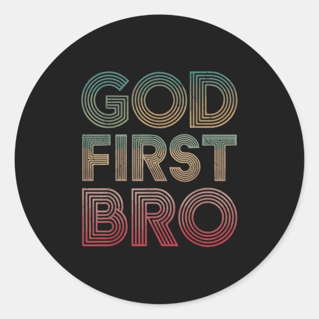 Youth Boy God First Bro Funny Christian God Brothe Classic Round Sticker (Front)