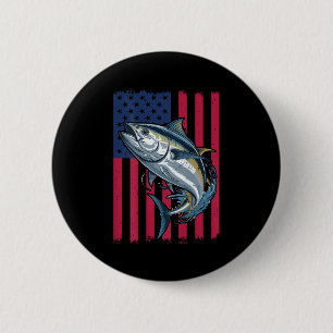 Youth Boys Deep Sea Fishing American Flag Bluefin  6 Cm Round Badge