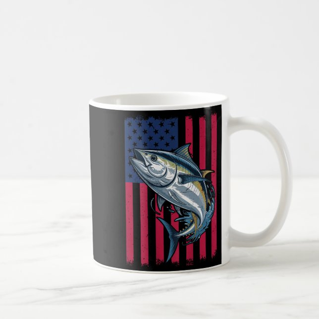 Youth Boys Deep Sea Fishing American Flag Bluefin  Coffee Mug (Right)