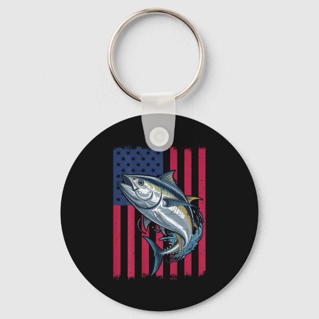 Youth Boys Deep Sea Fishing American Flag Bluefin  Key Ring (Front)