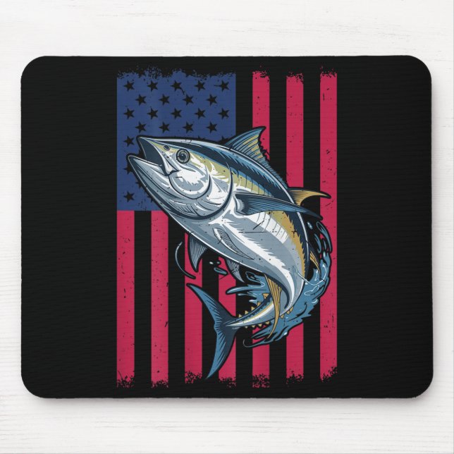 Youth Boys Deep Sea Fishing American Flag Bluefin  Mouse Mat (Front)