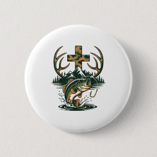 Youth Camo Faith Hunting Fishing Cross Fisherman C 6 Cm Round Badge