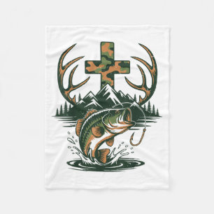 Youth Camo Faith Hunting Fishing Cross Fisherman C Fleece Blanket