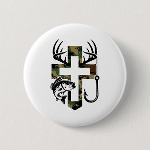 Youth Camo Faith Hunting Fishing Cross Hook Christ 6 Cm Round Badge