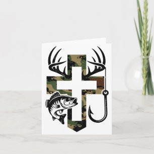 Youth Camo Faith Hunting Fishing Cross Hook Christ Card