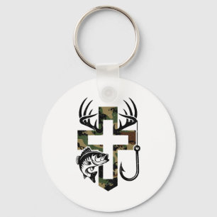 Youth Camo Faith Hunting Fishing Cross Hook Christ Key Ring