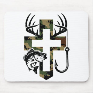 Youth Camo Faith Hunting Fishing Cross Hook Christ Mouse Mat
