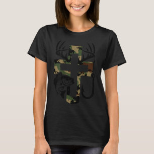Youth Camo Faith Hunting Fishing Cross Hook Christ T-Shirt