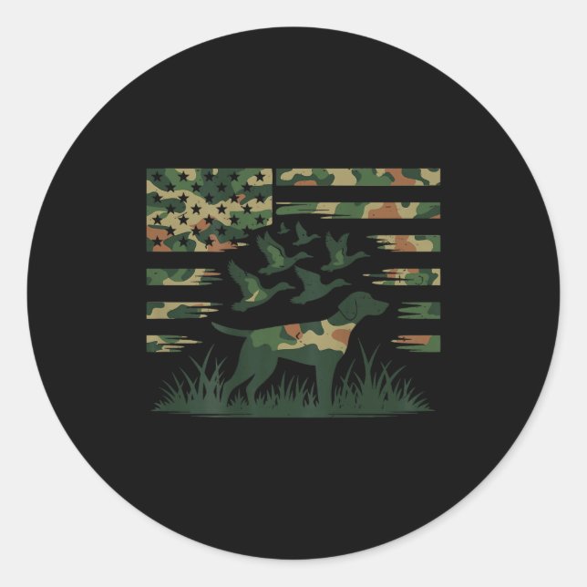 Youth Camo Mallard Duck Hunting Dog Camouflage Ame Classic Round Sticker (Front)