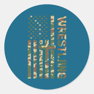 Youth Camo Wrestling American Flag Us Patriotic Bo Classic Round Sticker