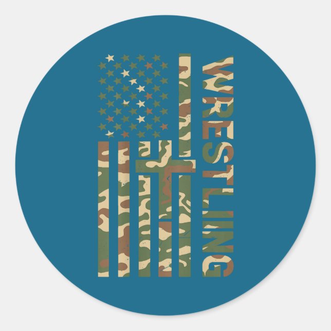 Youth Camo Wrestling American Flag Us Patriotic Bo Classic Round Sticker (Front)
