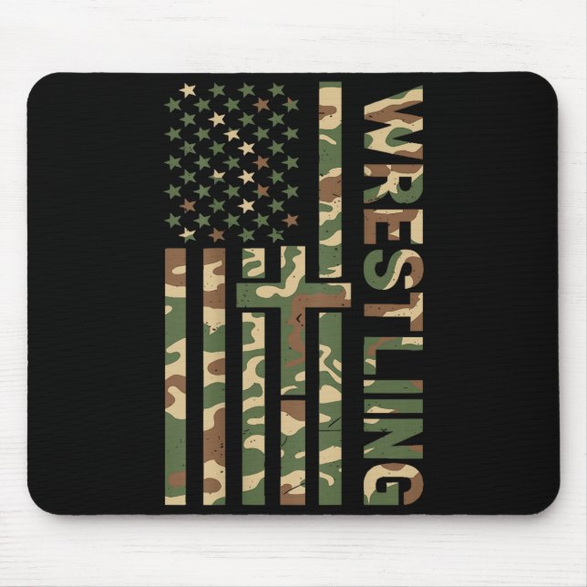 Youth Camo Wrestling American Flag Us Patriotic Bo Mouse Mat (Front)