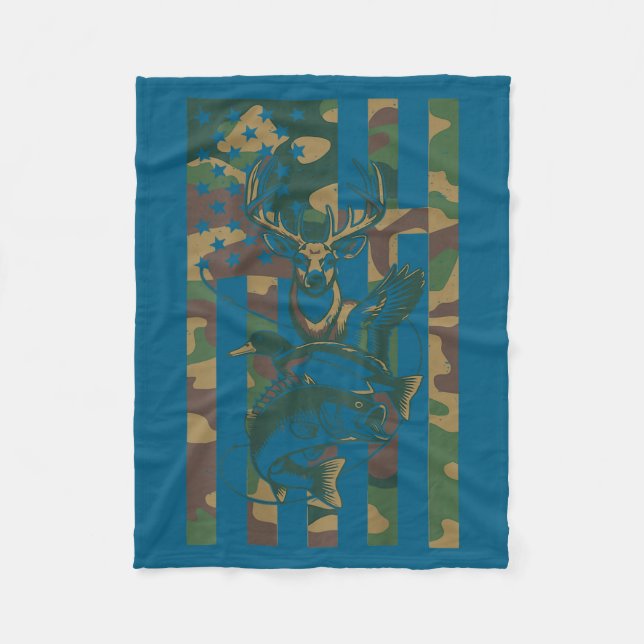 Youth Cross Camo Hunting Fishing B Deer Duck Camou Fleece Blanket (Front)