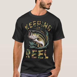 Youth fishing camo bass fish dad men keeping reel T-Shirt